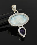 Natural Larimar and Amethyst Gemstone Pendant, Sterling Silver Jewelry, Larimar Pendant, Amethyst Pendant, Bohemian Jewelry