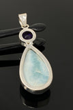 Natural Larimar and Amethyst Gemstone Pendant, Sterling Silver Jewelry, Larimar Pendant, Amethyst Pendant, Bohemian Jewelry