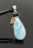Natural Larimar with Garnet and Citrine Gemstone Pendant, Sterling Silver Jewelry, Larimar Pendant, Citrine Pendant, Bohemian Jewelry