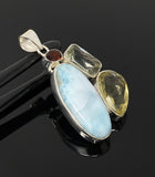 Gemstone Pendant - Larimar, Prasiolite, Garnet and Lemon Quartz, Bohemian Jewelry, Larimar Pendant, Sterling Silver Jewelry