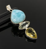 Gemstone Pendant - Larimar, Prasiolite and Lemon Quartz, Bohemian Jewelry, Larimar Pendant, Sterling Silver Jewelry