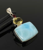 Gemstone Pendant - Larimar, Prasiolite, Garnet and Lemon Quartz, Bohemian Jewelry, Larimar Pendant, Sterling Silver Jewelry