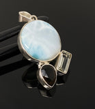 Gemstone Pendant - Larimar, Smokey Quartz and Green Amethyst , Bohemian Jewelry, Larimar Pendant, Sterling Silver Jewelry