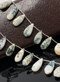 Natural Tree Agate Gemstone Beads, Tree Agate Long Pear Beads, Bulk Wholesale Beads, 8” Str/ 13- 14 Pcs