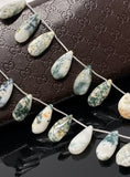 Natural Tree Agate Gemstone Beads, Tree Agate Long Pear Beads, Bulk Wholesale Beads, 8” Str/ 13- 14 Pcs