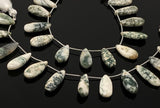 Natural Tree Agate Gemstone Beads, Tree Agate Long Pear Beads, Bulk Wholesale Beads, 8” Str/ 13- 14 Pcs