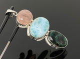 Larimar Gemstone Pendant with Emerald and Morganite , Wire Wrapped Pendant, Silver Jewelry Gifts for Her, Bohemian Jewelry