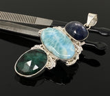 Silver Gemstone Pendant: Larimar, Emerald and Blue Sapphire, Spiritual Healing Crystal Pendant, Chakra Jewelry, Birthstone Jewlery Gifts