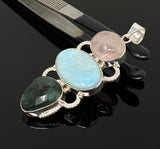 Silver Gemstone Pendant : Larimar, Emerald & Morganite, Spiritual Healing Pendant, Chakra Jewelry, Birthstone Pendant , Crystal Jewelry Gift