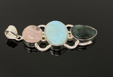 Larimar Gemstone Pendant with Emerald and Morganite , Wire Wrapped Pendant, Silver Jewelry Gifts for Her, Bohemian Jewelry