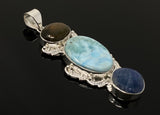 Larimar Gemstone Pendant with Blue Sapphire and Labradorite , Wire Wrapped Pendant, Silver Jewelry Gifts for Her, Bohemian Jewelry
