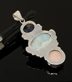 Larimar Gemstone Pendant with Blue Sapphire and Pink Opal, Wire Wrapped Pendant, Silver Jewelry Gifts for Her, Bohemian Jewelry
