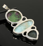 Larimar Gemstone Pendant with Ruby Zoisite and Labradorite , Wire Wrapped Pendant, Silver Jewelry Gifts for Her, Bohemian Jewelry