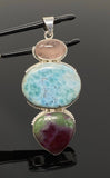 Larimar Gemstone Pendant with Ruby Zoisite and Morganite , Wire Wrapped Pendant, Silver Jewelry Gifts for Her, Bohemian Jewelry