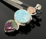 Larimar Gemstone Pendant with Ruby Zoisite and Morganite , Wire Wrapped Pendant, Silver Jewelry Gifts for Her, Bohemian Jewelry