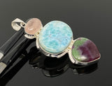 Larimar Gemstone Pendant with Ruby Zoisite and Morganite , Wire Wrapped Pendant, Silver Jewelry Gifts for Her, Bohemian Jewelry