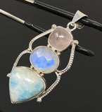 Larimar Gemstone Pendant with Morganite and Moonstone , Wire Wrapped Pendant, Silver Jewelry Gifts for Her, Bohemian Jewelry