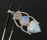 Larimar Gemstone Pendant with Morganite and Moonstone , Wire Wrapped Pendant, Silver Jewelry Gifts for Her, Bohemian Jewelry