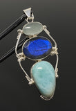 Gemstone Pendant - Larimar, Aquamarine and Labradorite , Wire Wrapped Pendant, Silver Jewelry Gifts for Her, Bohemian Jewelry