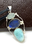 Gemstone Pendant - Larimar, Aquamarine and Labradorite , Wire Wrapped Pendant, Silver Jewelry Gifts for Her, Bohemian Jewelry