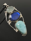 Gemstone Pendant - Larimar, Aquamarine and Labradorite , Wire Wrapped Pendant, Silver Jewelry Gifts for Her, Bohemian Jewelry