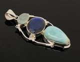Gemstone Pendant - Larimar, Aquamarine and Labradorite , Wire Wrapped Pendant, Silver Jewelry Gifts for Her, Bohemian Jewelry
