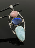 Gemstone Pendant - Larimar, Pink Opal and Labradorite , Wire Wrapped Pendant, Silver Jewelry Gifts for Her, Bohemian Jewelry