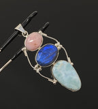 Gemstone Pendant - Larimar, Pink Opal and Labradorite , Wire Wrapped Pendant, Silver Jewelry Gifts for Her, Bohemian Jewelry