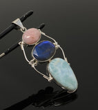Gemstone Pendant - Larimar, Pink Opal and Labradorite , Wire Wrapped Pendant, Silver Jewelry Gifts for Her, Bohemian Jewelry