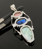 Gemstone Pendant - Larimar, Pink Opal and Labradorite , Wire Wrapped Pendant, Silver Jewelry Gifts for Her, Bohemian Jewelry