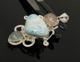 Larimar Gemstone Pendant with Aquamarine and Morganite , Wire Wrapped Pendant, Silver Jewelry Gifts for Her, Bohemian Jewelry