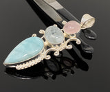 Sterling Silver Gemstone Pendant : Larimar, Morganite, Aquamarine, Spiritual Healing Crystal Pendant, Chakra Jewelry, Bohemian Jewelry Gifts