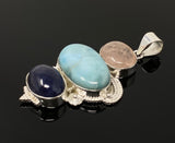 Silver Gemstone Pendant : Larimar, Morganite & Tanzanite, Spiritual Healing Crystal Pendant, Chakra Jewelry, Birthstone Jewelry Gifts