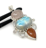 Gemstone Pendant - Larimar, Morganite and Sunstone , Wire Wrapped Pendant, Silver Jewelry Gifts for Her, Bohemian Jewelry