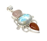Gemstone Pendant - Larimar, Morganite and Sunstone , Wire Wrapped Pendant, Silver Jewelry Gifts for Her, Bohemian Jewelry