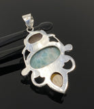 Gemstone Pendant - Larimar, Tigers Eye and Morganite Pendant, Wire Wrapped Pendant Silver Jewelry Gifts for Her, Bohemian Jewelry