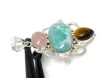 Gemstone Pendant - Larimar, Tigers Eye and Morganite Pendant, Wire Wrapped Pendant Silver Jewelry Gifts for Her, Bohemian Jewelry