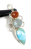 Sterling Silver Gemstone Pendant : Larimar, Aquamarine & Sunstone, Spiritual Healing Crystal Pendant, Aura Chakra Jewelry, Bohemian Jewelry