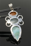 Larimar Gemstone Pendant with Aquamarine and Sunstone, Wire Wrapped Pendant, Silver Jewelry Gifts for Her, Bohemian Jewelry