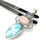 Gemstone Pendant - Larimar, Aquamarine and Pink Opal, Wire Wrapped Pendant, Silver Jewelry Gifts for Her, Bohemian Jewelry
