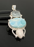 Gemstone Pendant - Larimar, Aquamarine and Pink Opal, Wire Wrapped Pendant, Silver Jewelry Gifts for Her, Bohemian Jewelry