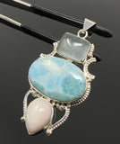 Gemstone Pendant - Larimar, Aquamarine and Pink Opal, Wire Wrapped Pendant, Silver Jewelry Gifts for Her, Bohemian Jewelry