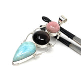 Gemstone Pendant - Larimar, Cats Eye and Pink Opal, Wire Wrapped Pendant, Silver Jewelry Gifts for Her, Bohemian Jewelry