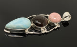 Gemstone Pendant - Larimar, Cats Eye and Pink Opal, Wire Wrapped Pendant, Silver Jewelry Gifts for Her, Bohemian Jewelry