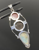 Gemstone Pendant - Larimar, Cats Eye and Pink Opal, Wire Wrapped Pendant, Silver Jewelry Gifts for Her, Bohemian Jewelry