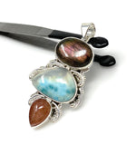 Gemstone Pendant - Larimar, Sunstone and Labradorite, Wire Wrapped Pendant, Silver Jewelry Gifts for Her, Bohemian Jewelry