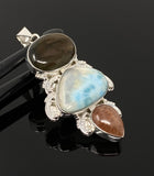 Gemstone Pendant - Larimar, Sunstone and Labradorite, Wire Wrapped Pendant, Silver Jewelry Gifts for Her, Bohemian Jewelry
