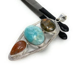 Gemstone Pendant - Larimar, Sunstone and Labradorite, Wire Wrapped Pendant, Silver Jewelry Gifts for Her, Bohemian Jewelry