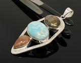 Gemstone Pendant - Larimar, Sunstone and Labradorite, Wire Wrapped Pendant, Silver Jewelry Gifts for Her, Bohemian Jewelry