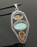 Gemstone Pendant - Larimar, Sunstone and Labradorite, Wire Wrapped Pendant, Silver Jewelry Gifts for Her, Bohemian Jewelry
